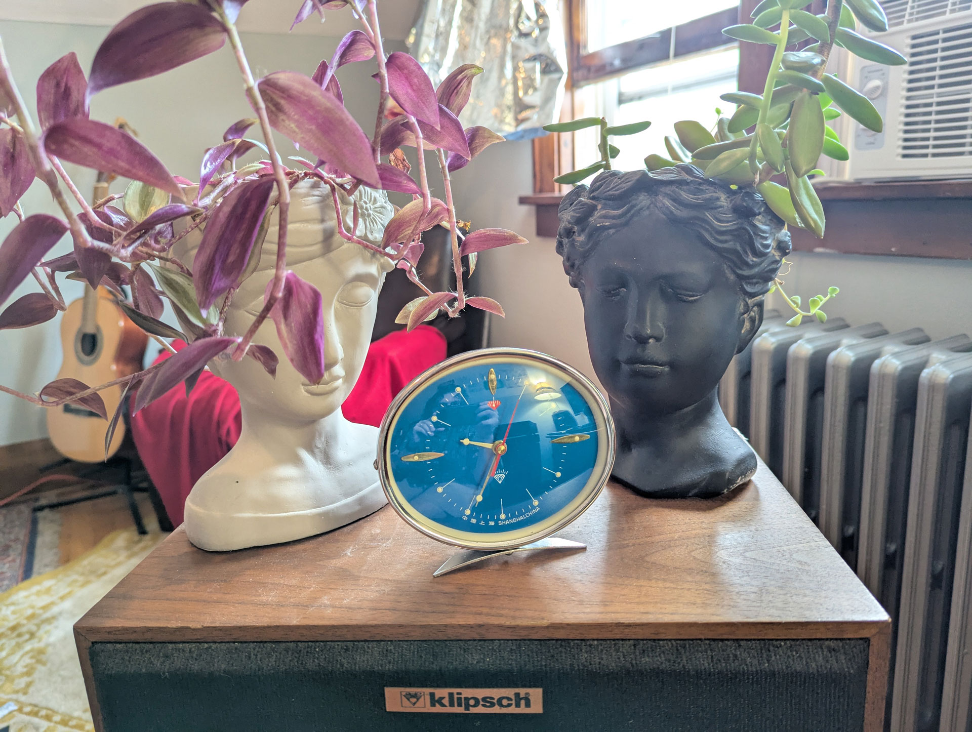 The Diamond alarm clock on the speakers