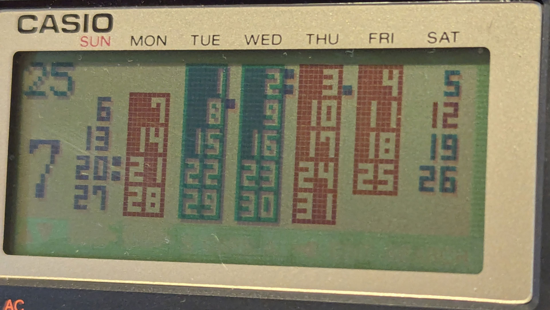 The CSF-4950W calendar menu