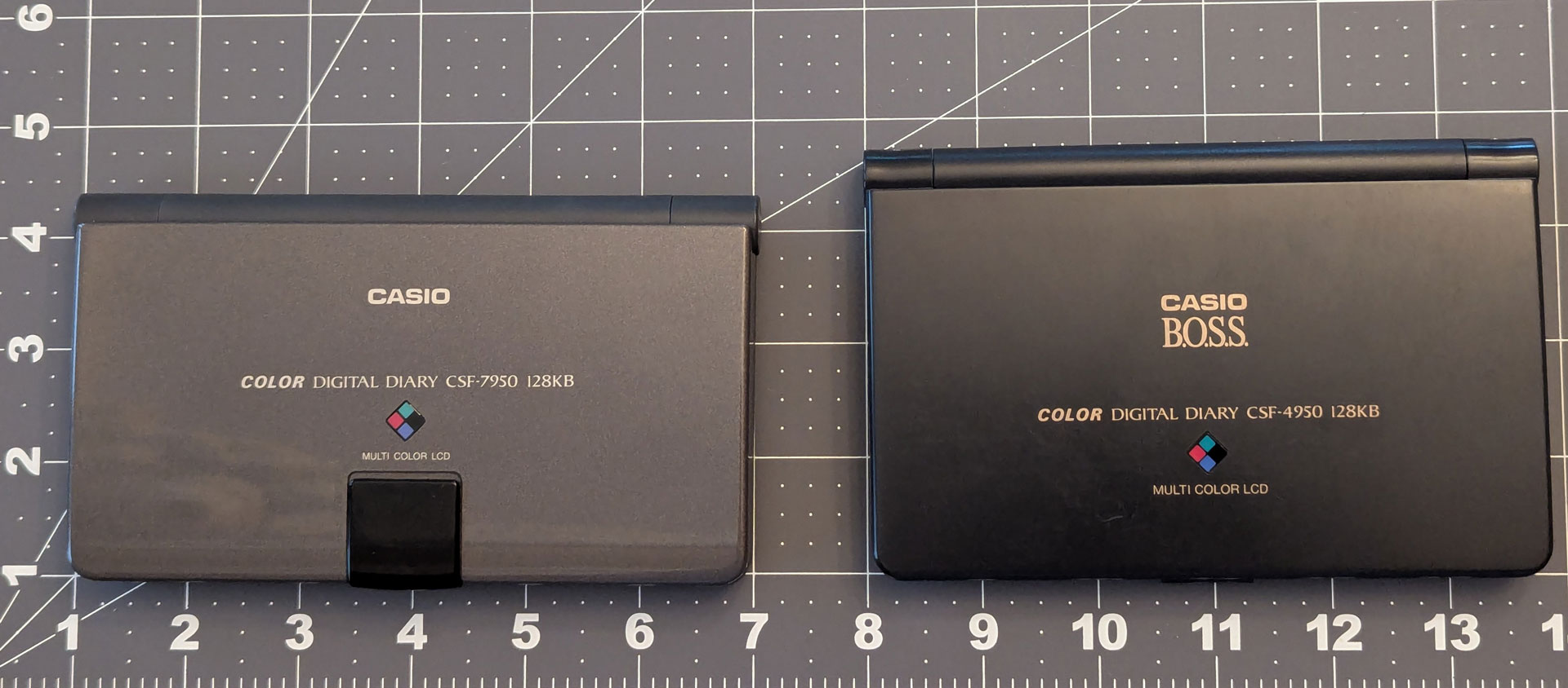 The CSF-7950 and CSF-4950W, lids closed. Side by side for scale comparison