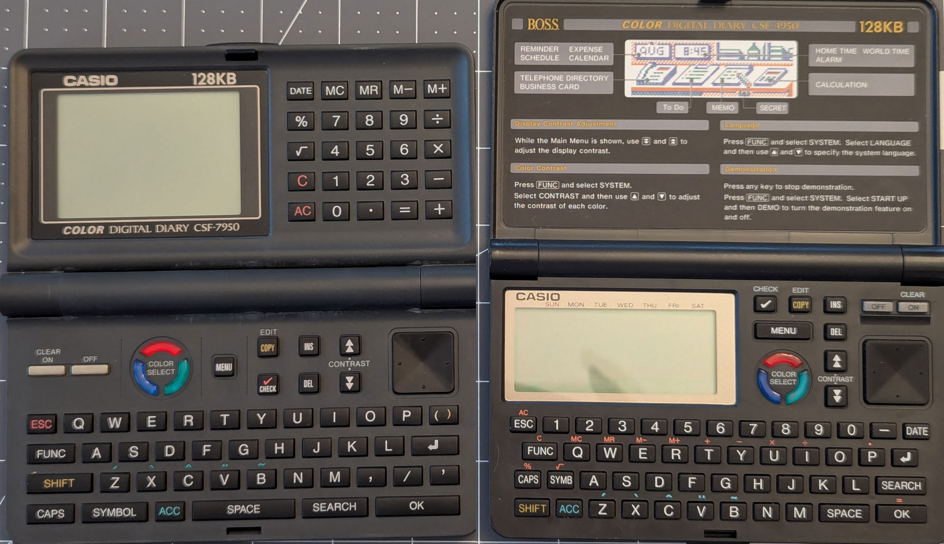 The CSF-7950 and CSF-4950W, lids open. Side by side for scale comparison